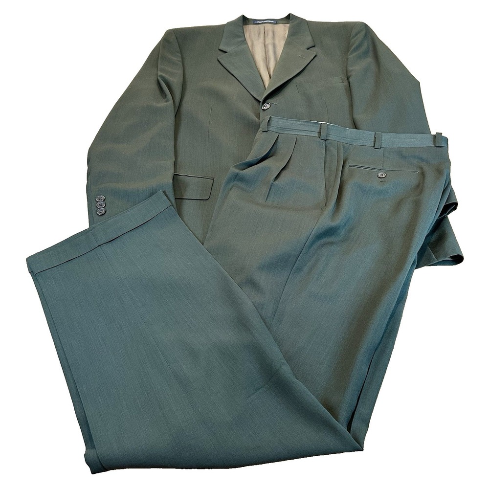 Jean-Paul Germain 43R Tall Olive 100% Wool Mens Jacket Pants Suit